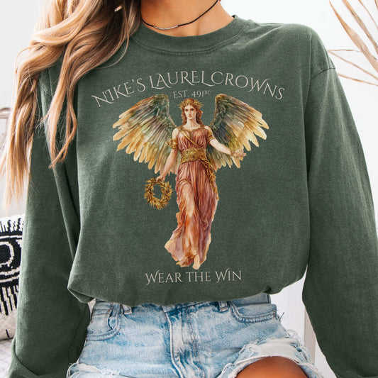 Long-sleeve Hemp / S Nike's Laurel Crowns Goddess Long Sleeve T-Shirt The Mystic Eden
