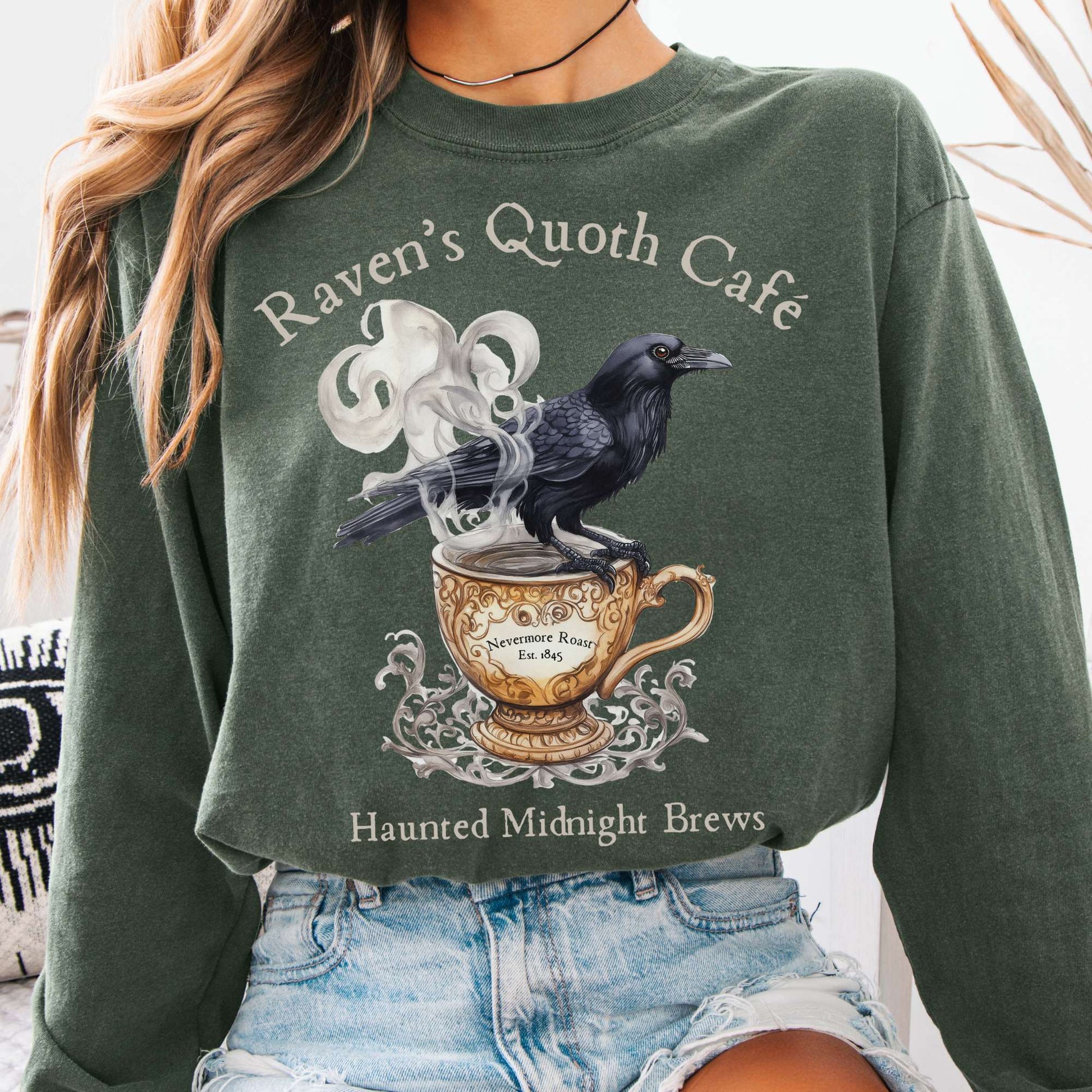 Long-sleeve Hemp / S Raven's Quoth Cafe Long Sleeved Shirt The Mystic Eden