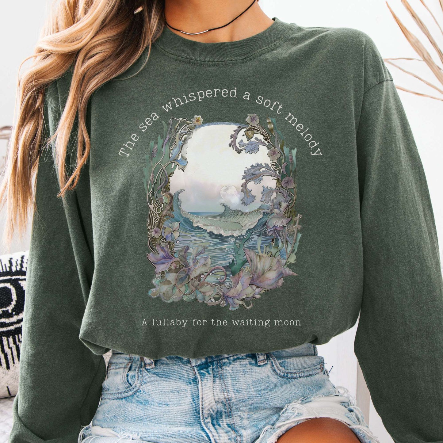 Long-sleeve Hemp / S Sea Lullaby for the Waiting Moon Poetry Long Sleeve Tee The Mystic Eden