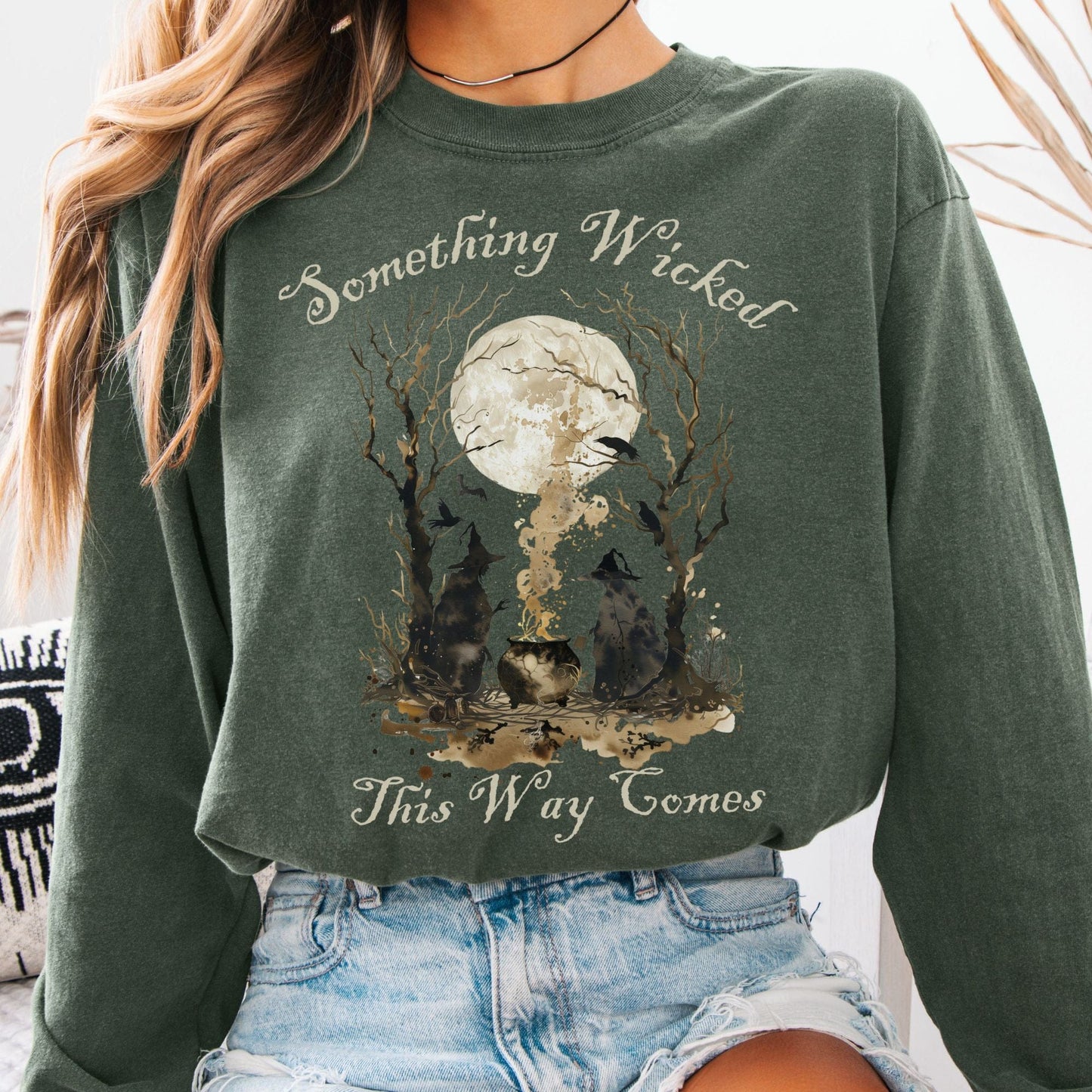 Long-sleeve Hemp / S Something Wicked This Way Comes Shakespeare Macbeth Witches Long Sleeve Shirt The Mystic Eden