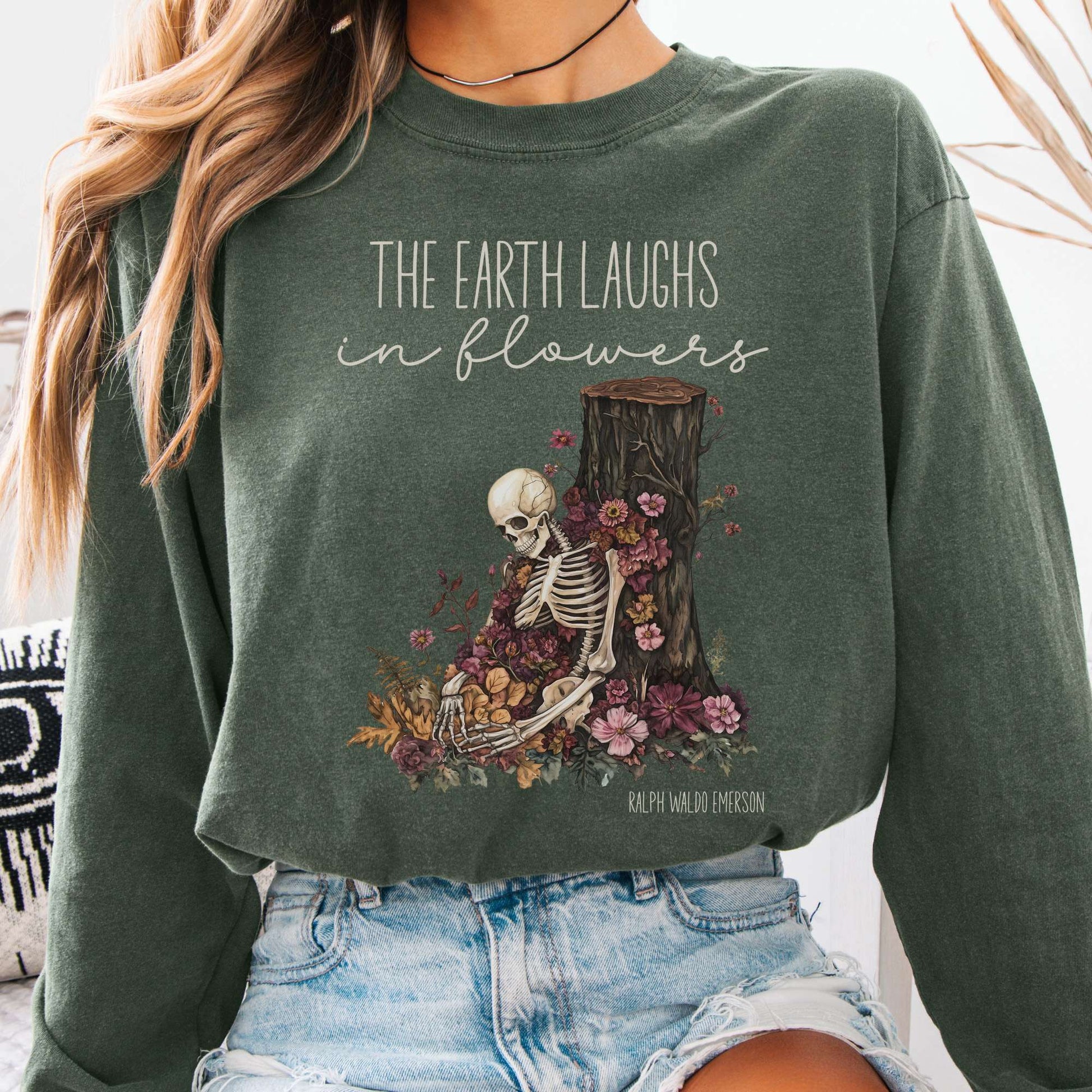 Long-sleeve Hemp / S The Earth Laughs in Flowers Ralph Waldo Emerson Long Sleeve Tee The Mystic Eden