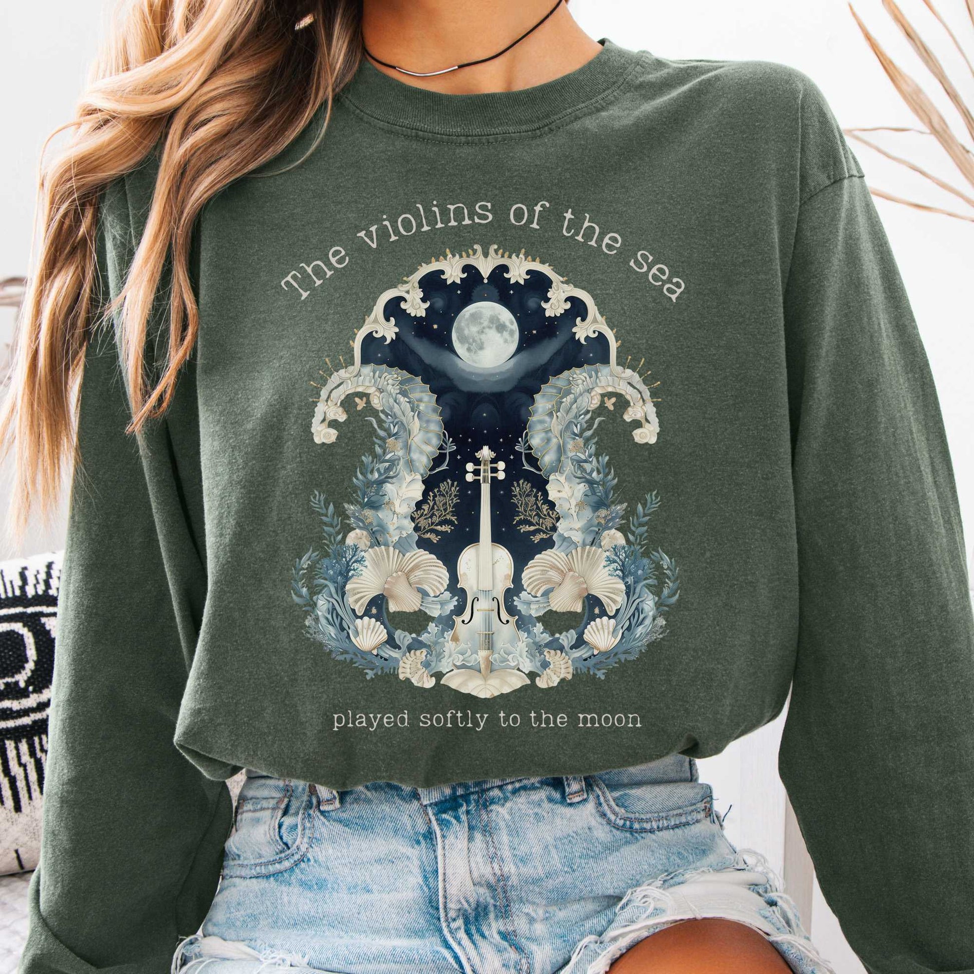 Long-sleeve Hemp / S The Violins of the Sea Played Softly to the Moon Poetry Long Sleeve Tee The Mystic Eden