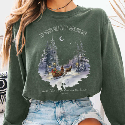 Long-sleeve Hemp / S The Woods Are Lovely Robert Frost Christmas Edition Long Sleeve Shirt The Mystic Eden