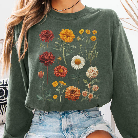 Long-sleeve Hemp / S Vintage Botanical Floral Long Sleeve Shirt The Mystic Eden