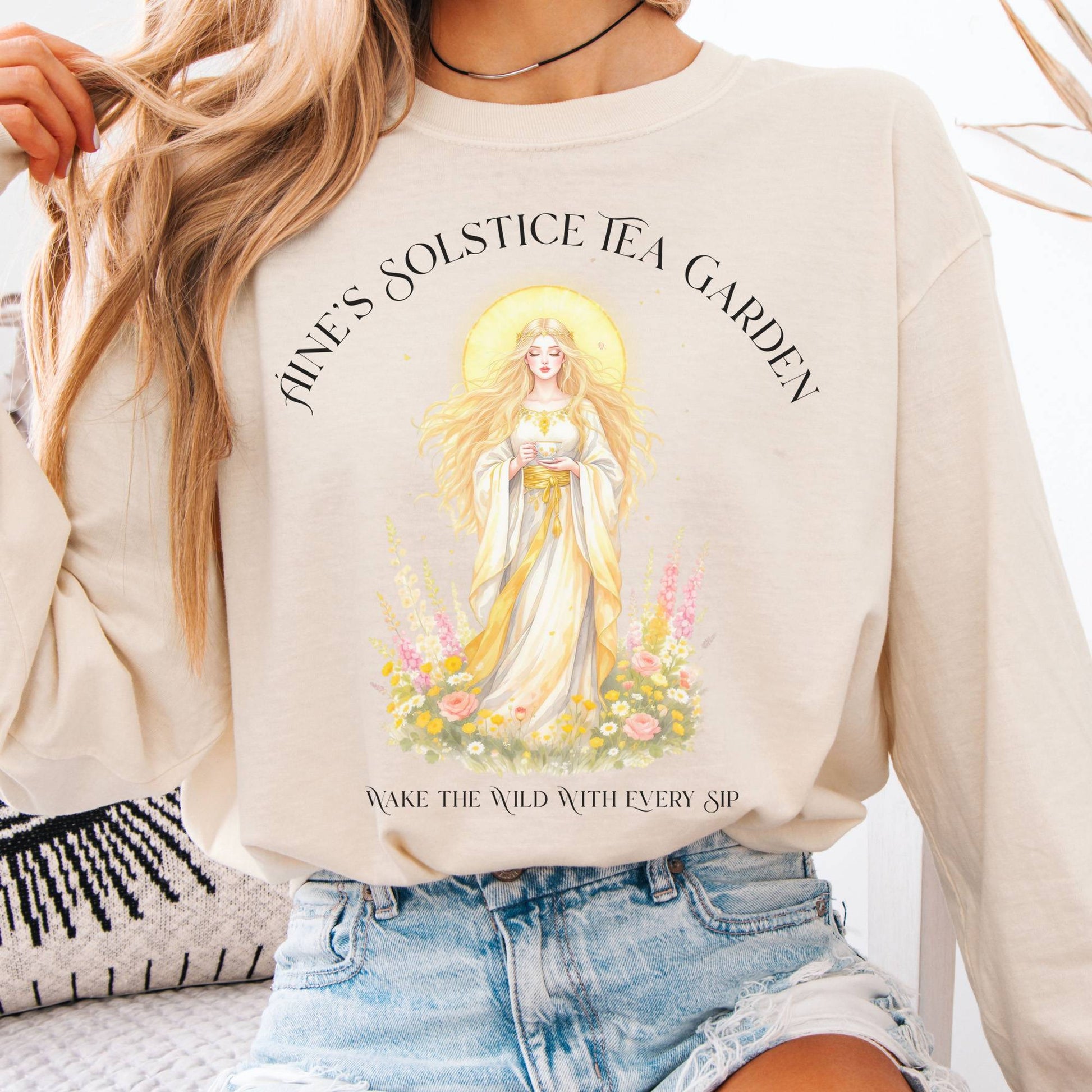 Long-sleeve Ivory / S Áine’s Solstice Tea Garden Celtic Goddess Long Sleeve The Mystic Eden