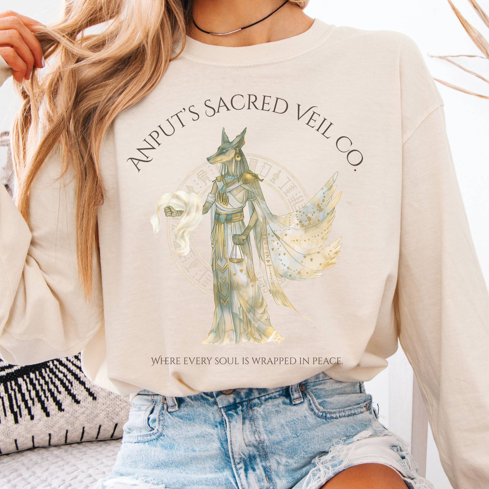 Long-sleeve Ivory / S Anputs Sacred Veil Co Egyptian Mythology Long Sleeve Tee The Mystic Eden