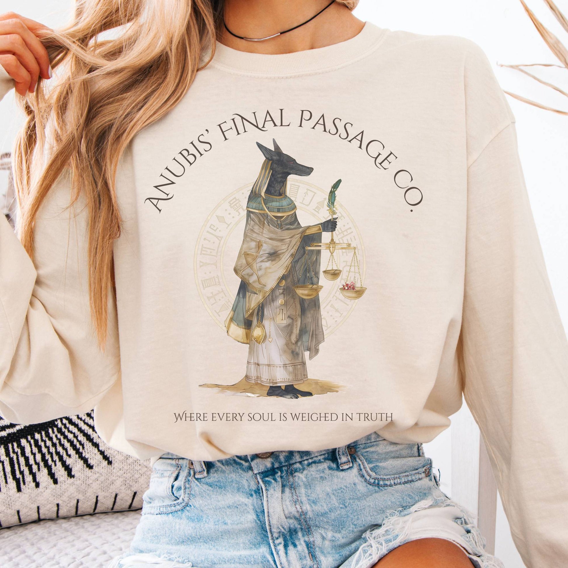 Long-sleeve Ivory / S Anubis Final Passage Co Egyptian Mythology Long Sleeve Tee The Mystic Eden