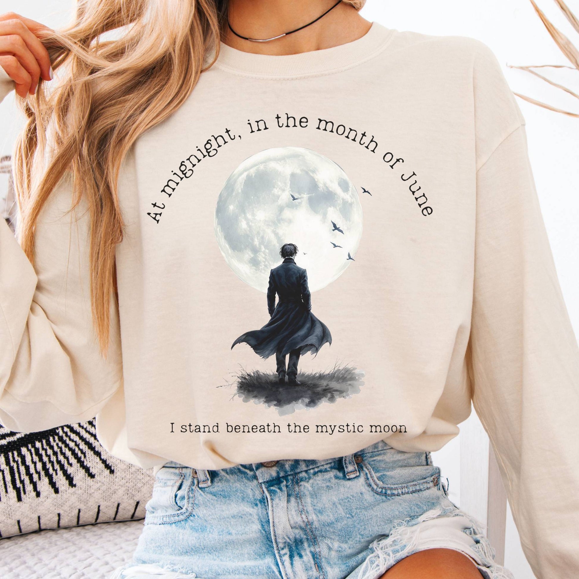 Long-sleeve Ivory / S Beneath the Mystic Moon Edgar Allan Poe Long Sleeve Tee The Mystic Eden