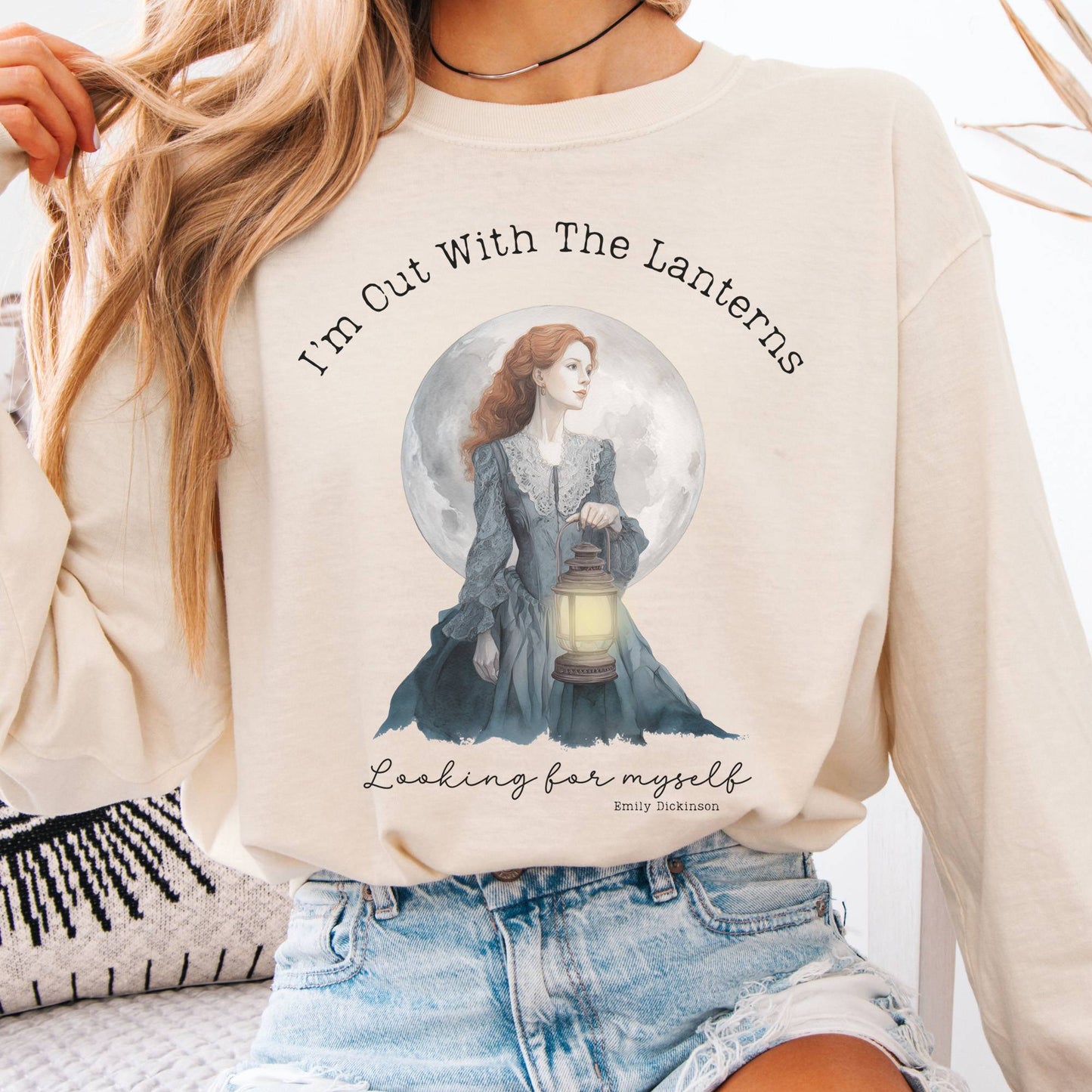 Long-sleeve Ivory / S I'm Out With The Lanterns Looking For Myself Emily Dickinson Long Sleeve The Mystic Eden