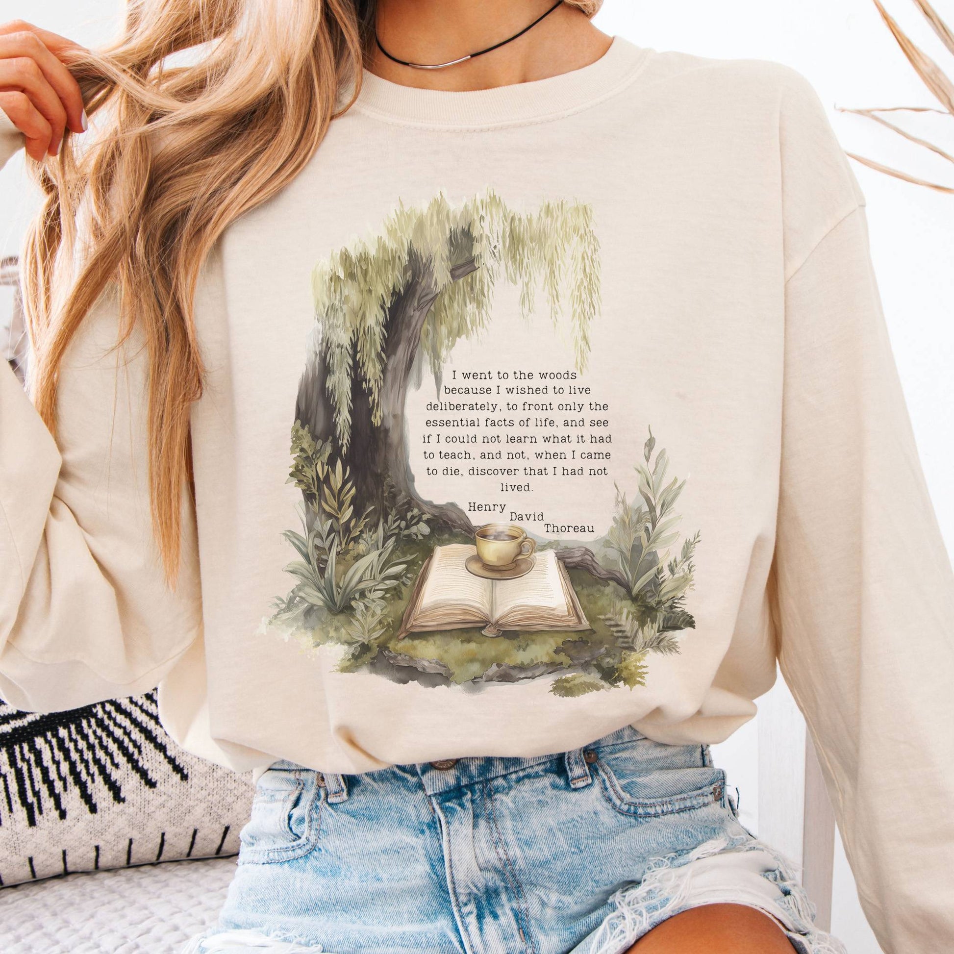 Long-sleeve Ivory / S I Went to the Woods Henry David Thoreau Long Sleeve Tee The Mystic Eden