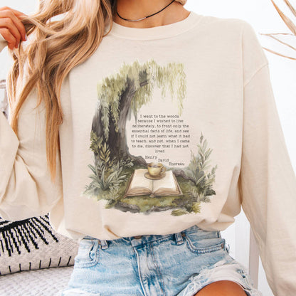 Long-sleeve Ivory / S I Went to the Woods Henry David Thoreau Long Sleeve Tee The Mystic Eden