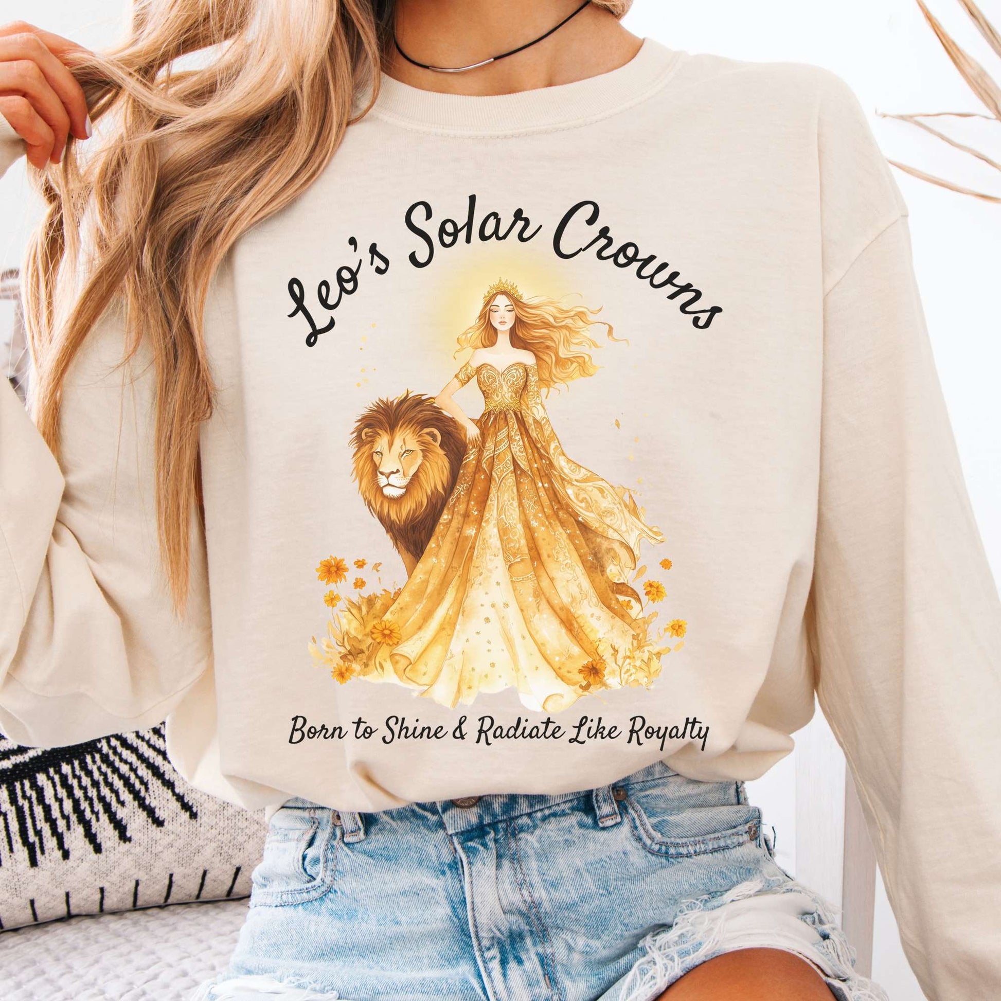 Long-sleeve Ivory / S Leo's Solar Crowns Zodiac Long Sleeve Tee The Mystic Eden
