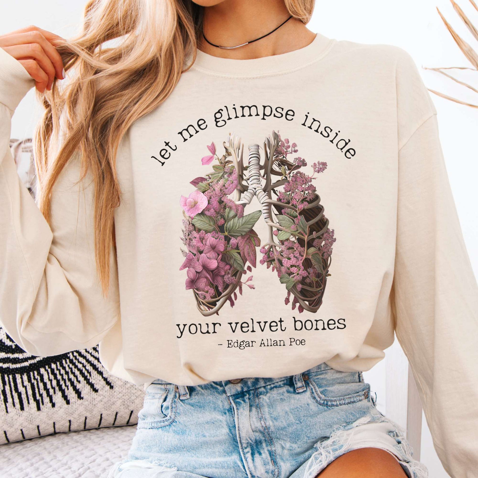 Long-sleeve Ivory / S Let Me Glimpse Inside Your Velvet Bones Poe Long Sleeved Shirt The Mystic Eden