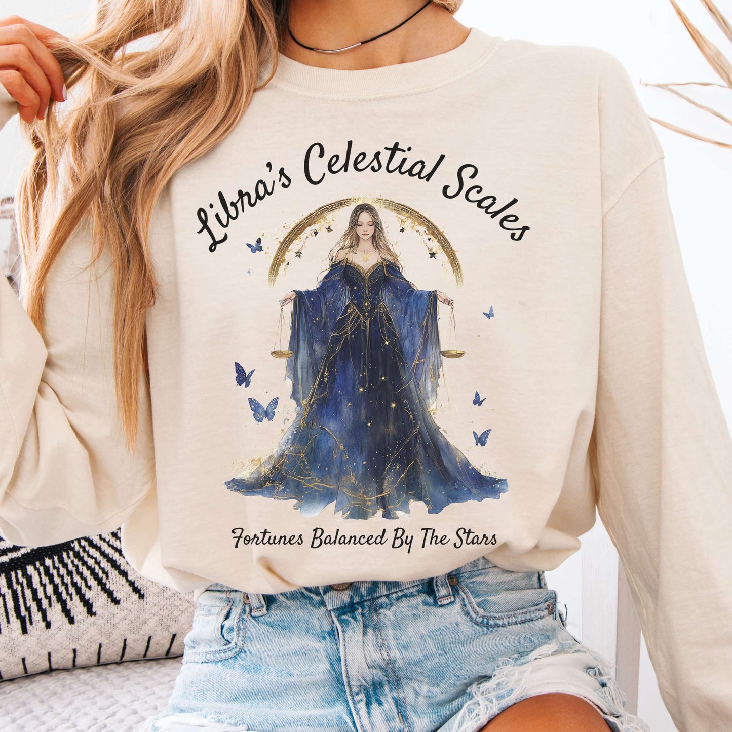 Long-sleeve Ivory / S Libra's Celestial Scales Zodiac Long Sleeve Shirt The Mystic Eden