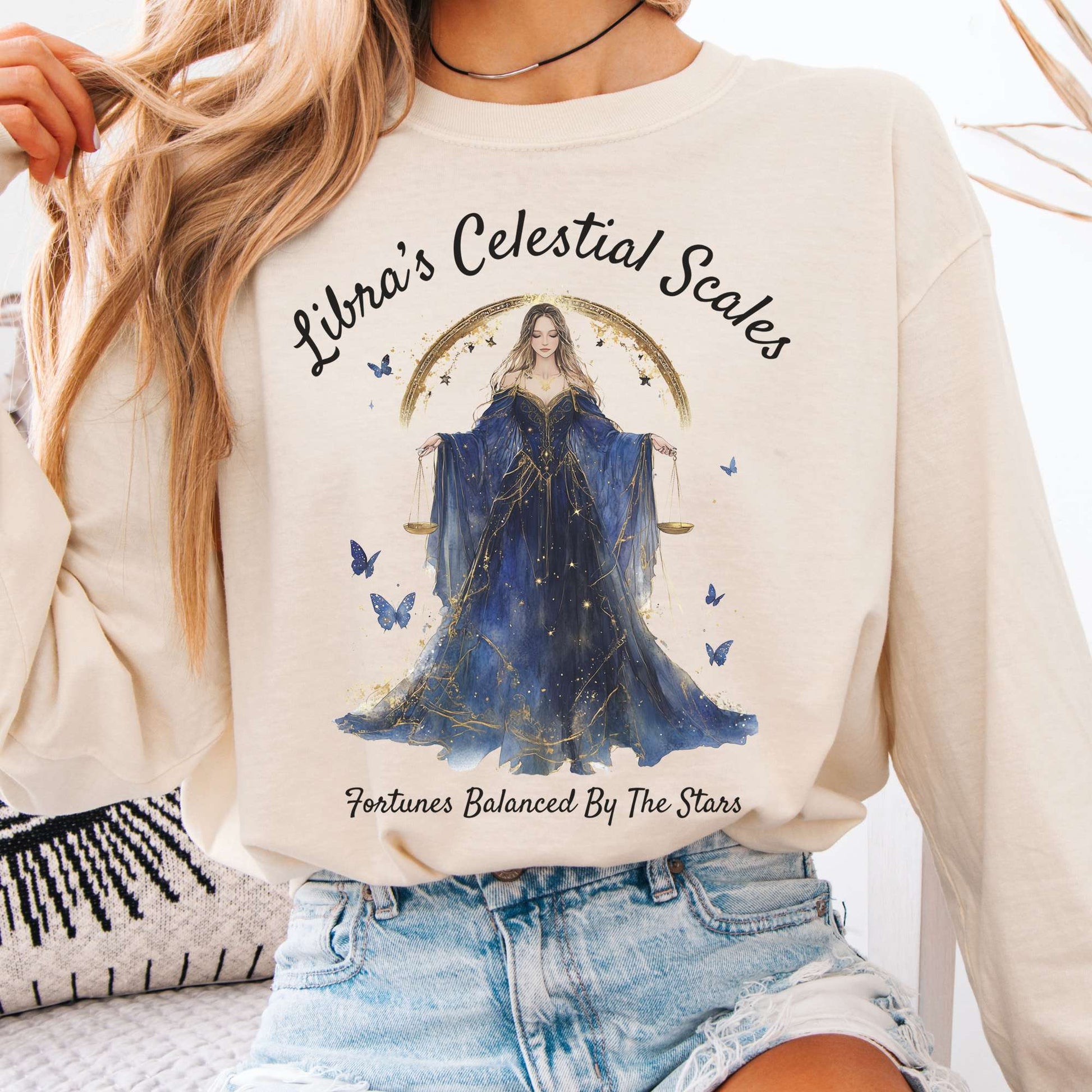 Long-sleeve Ivory / S Libra's Celestial Scales Zodiac Long Sleeve Shirt The Mystic Eden