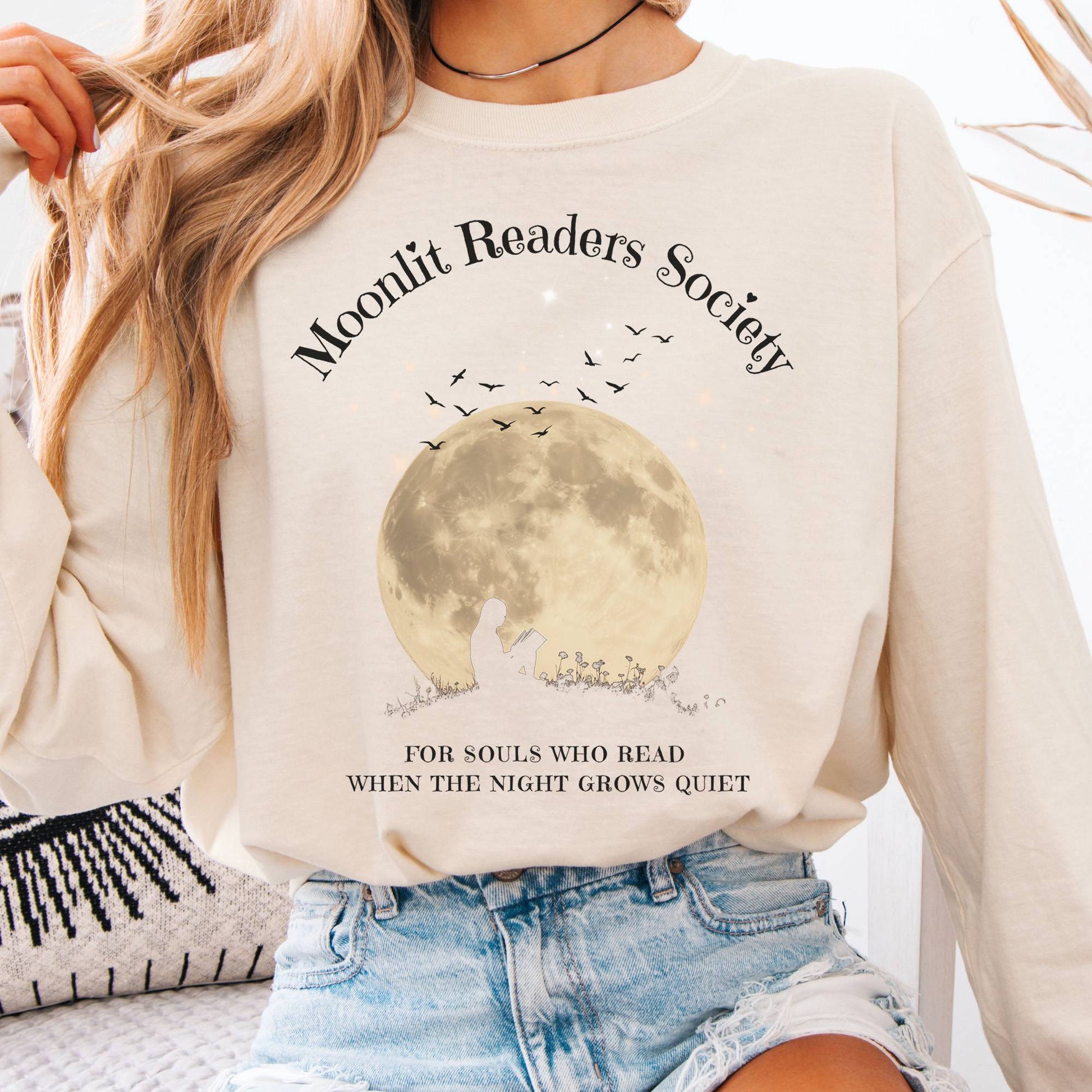 Long-sleeve Ivory / S Moonlit Readers Society Long Sleeve Tee The Mystic Eden
