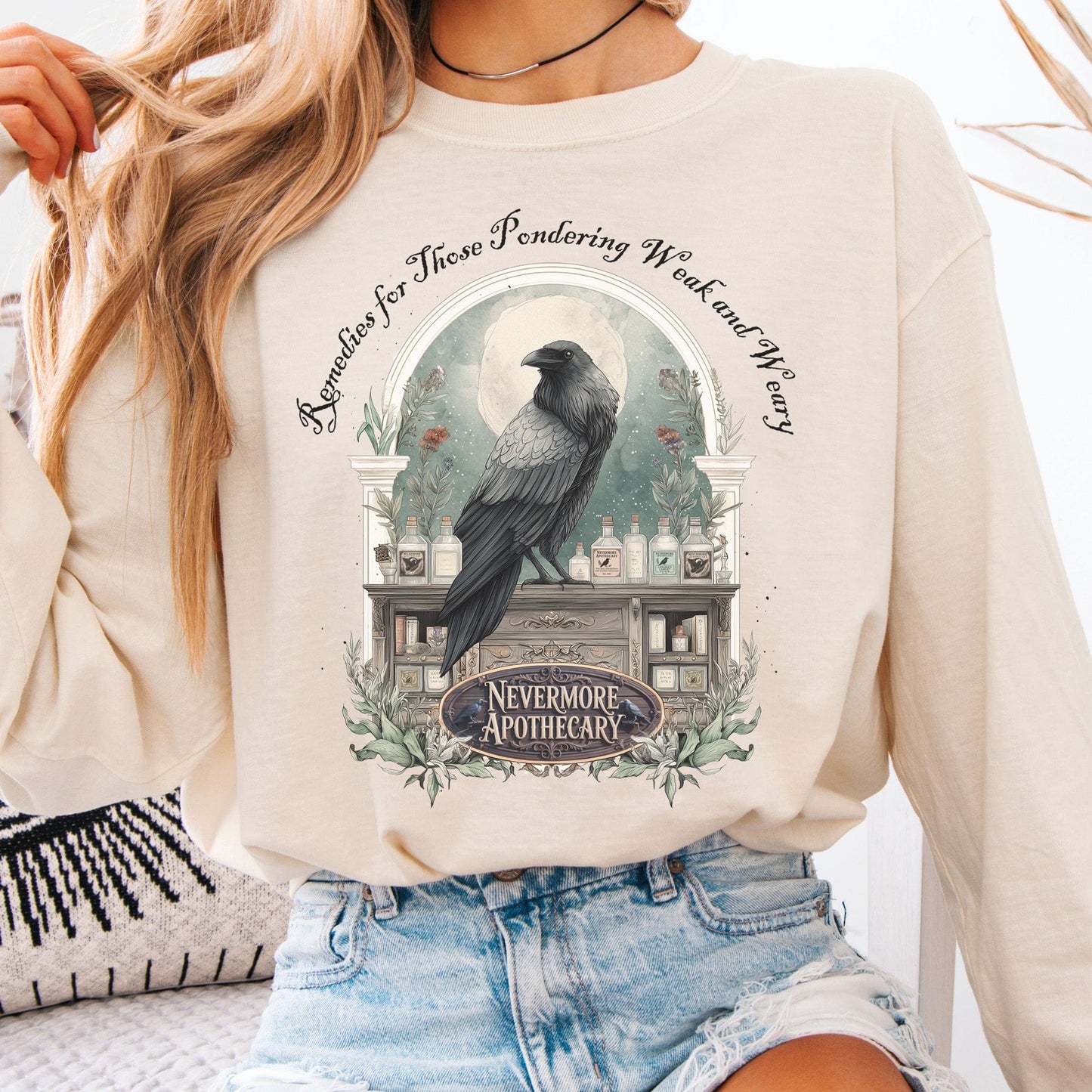 Long-sleeve Ivory / S Nevermore Apothecary Edgar Allan Poe Long Sleeve Tee The Mystic Eden