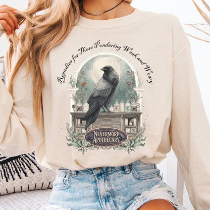 Long-sleeve Ivory / S Nevermore Apothecary Edgar Allan Poe Long Sleeve Tee The Mystic Eden