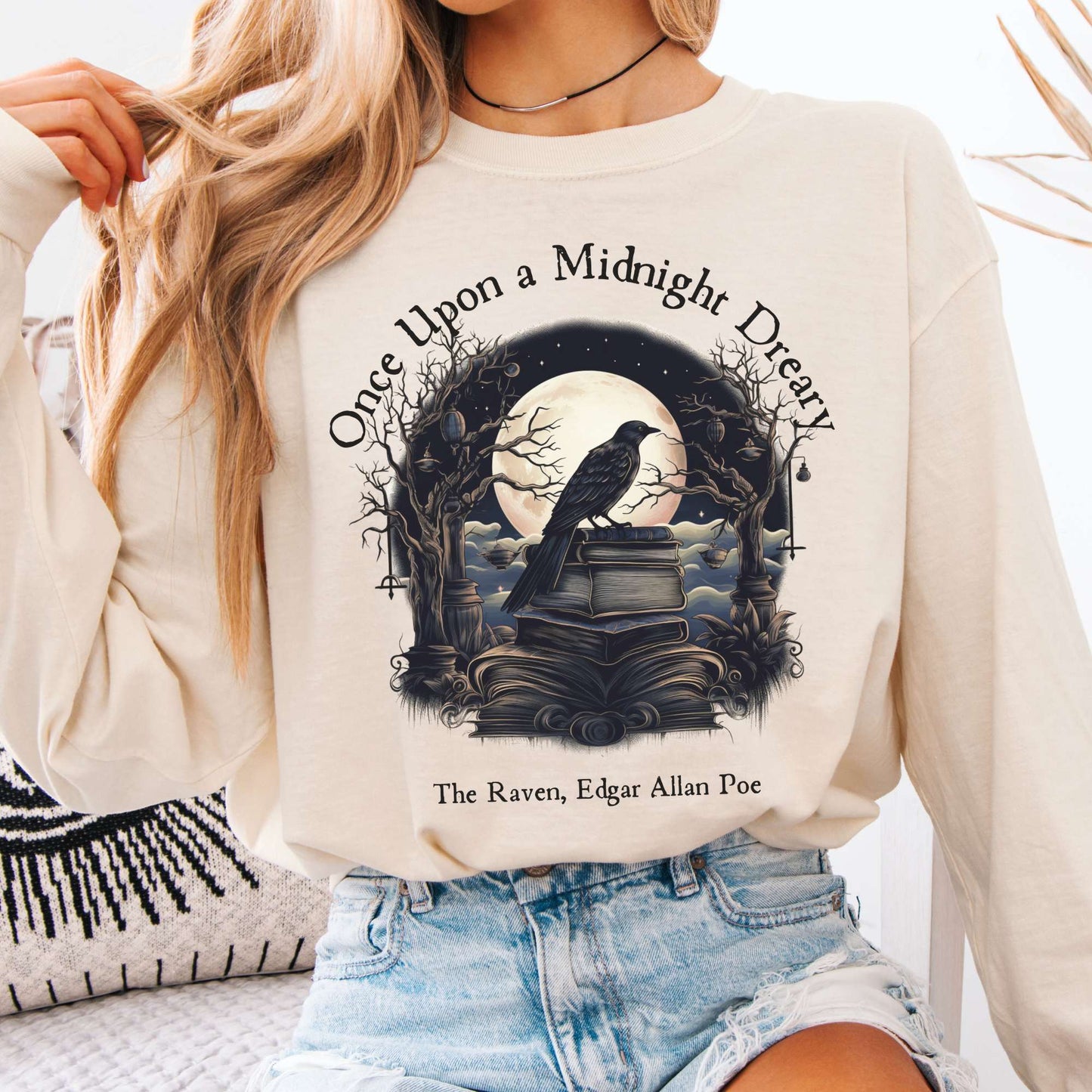 Long-sleeve Ivory / S Once Upon a Midnight Dreary Edgar Allan Poe Long Sleeved Shirt The Mystic Eden