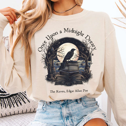 Long-sleeve Ivory / S Once Upon a Midnight Dreary Edgar Allan Poe Long Sleeved Shirt The Mystic Eden