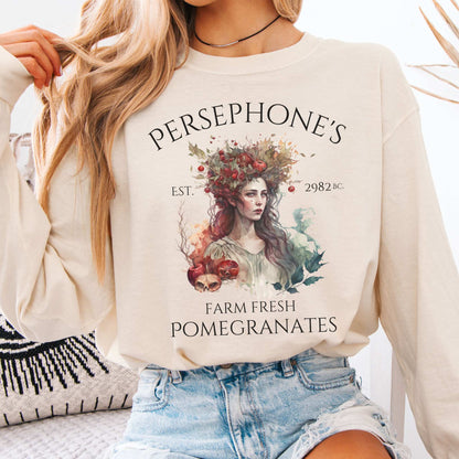 Long-sleeve Ivory / S Persephone's Farm Fresh Pomegranates Long Sleeve T-Shirt The Mystic Eden