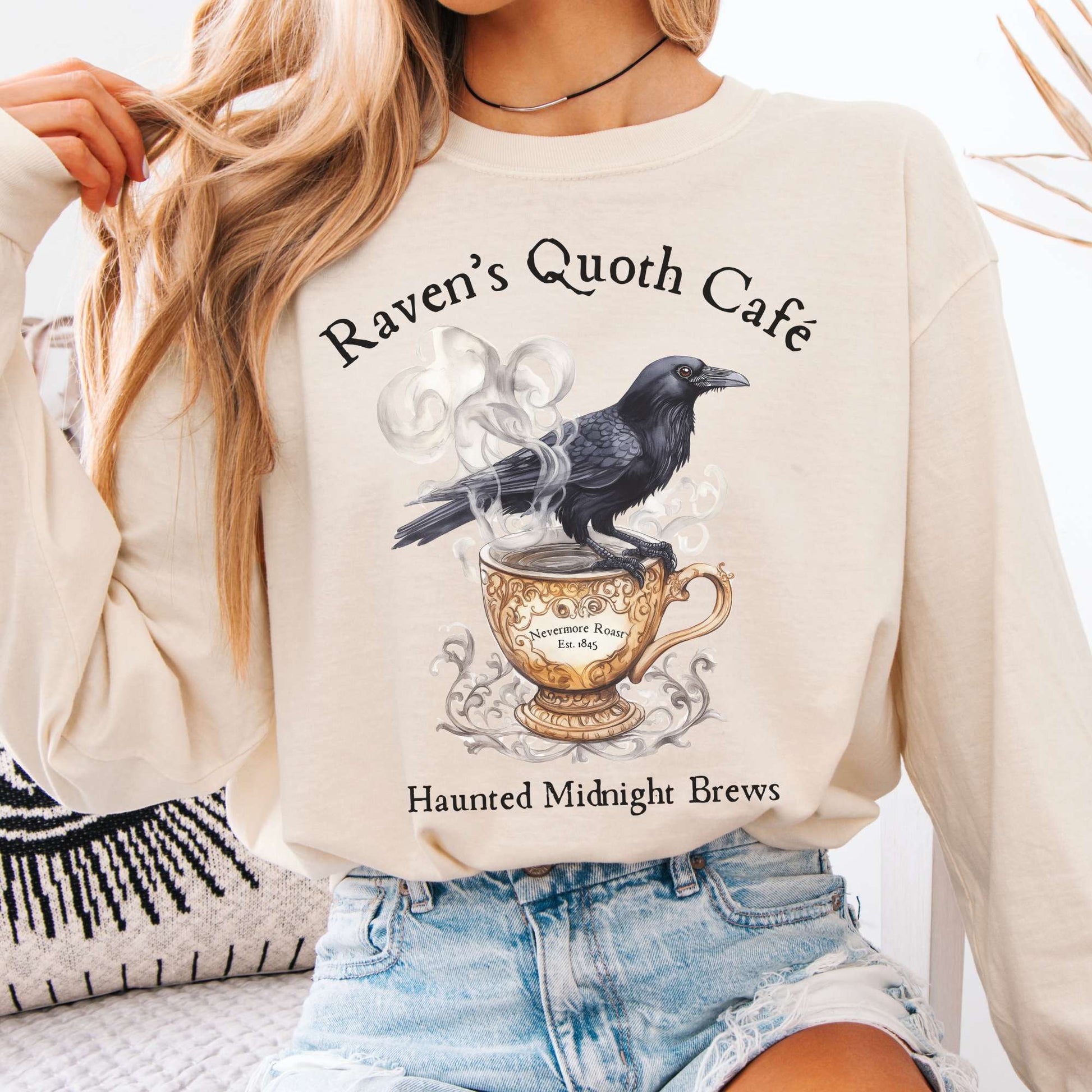 Long-sleeve Ivory / S Raven's Quoth Cafe Long Sleeved Shirt The Mystic Eden
