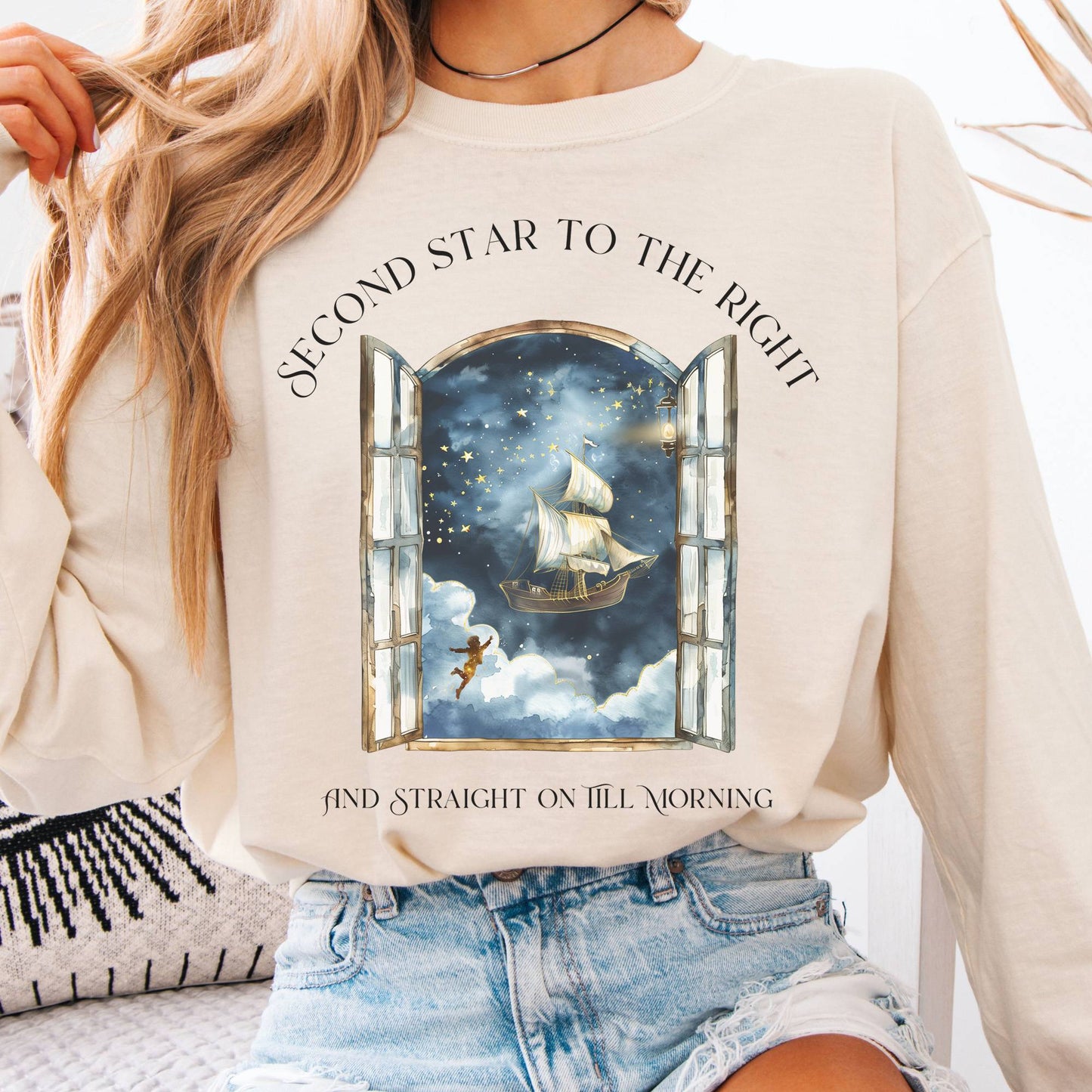 Long-sleeve Ivory / S Second Star to the Right Peter Pan Long Sleeve Tee The Mystic Eden
