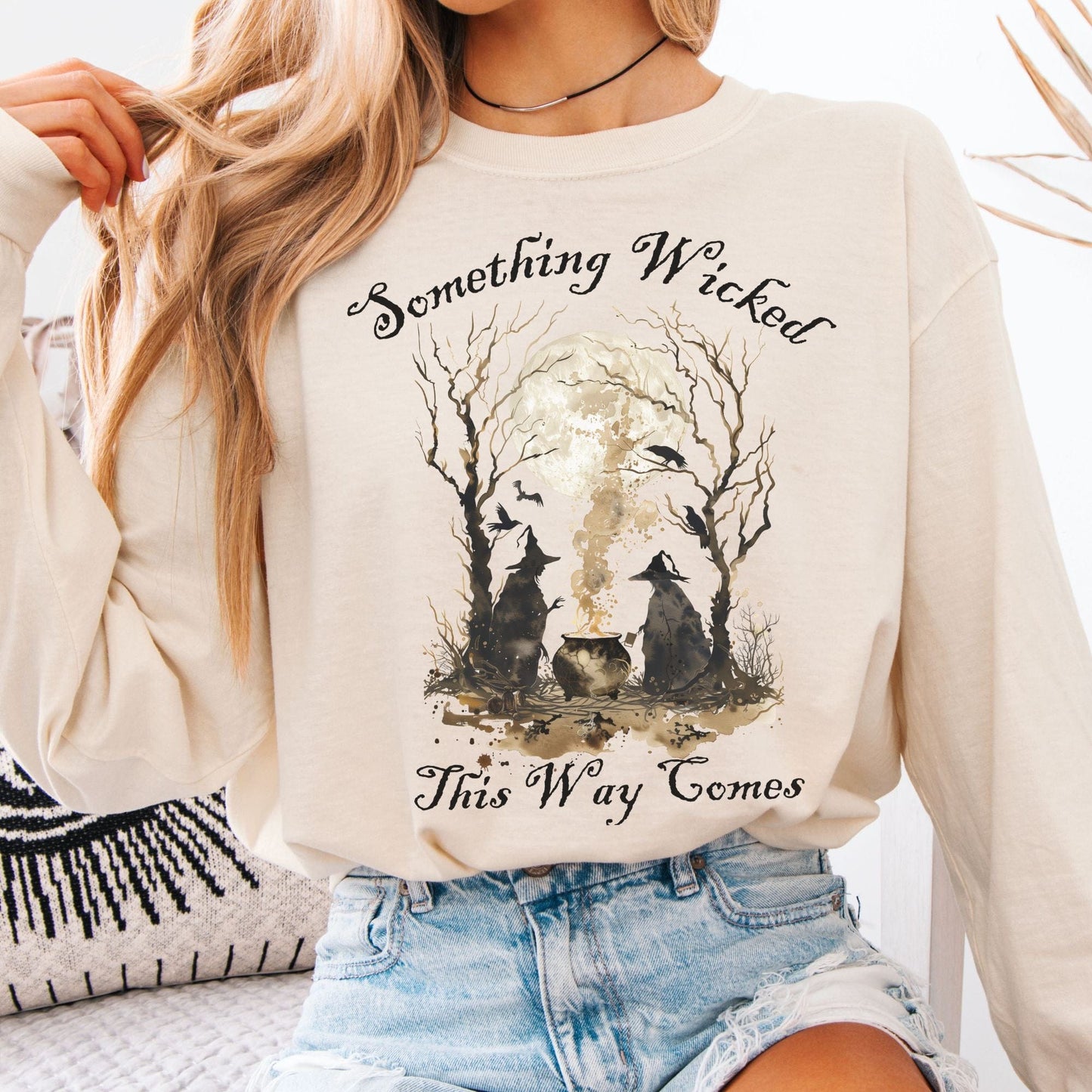 Long-sleeve Ivory / S Something Wicked This Way Comes Shakespeare Macbeth Witches Long Sleeve Shirt The Mystic Eden