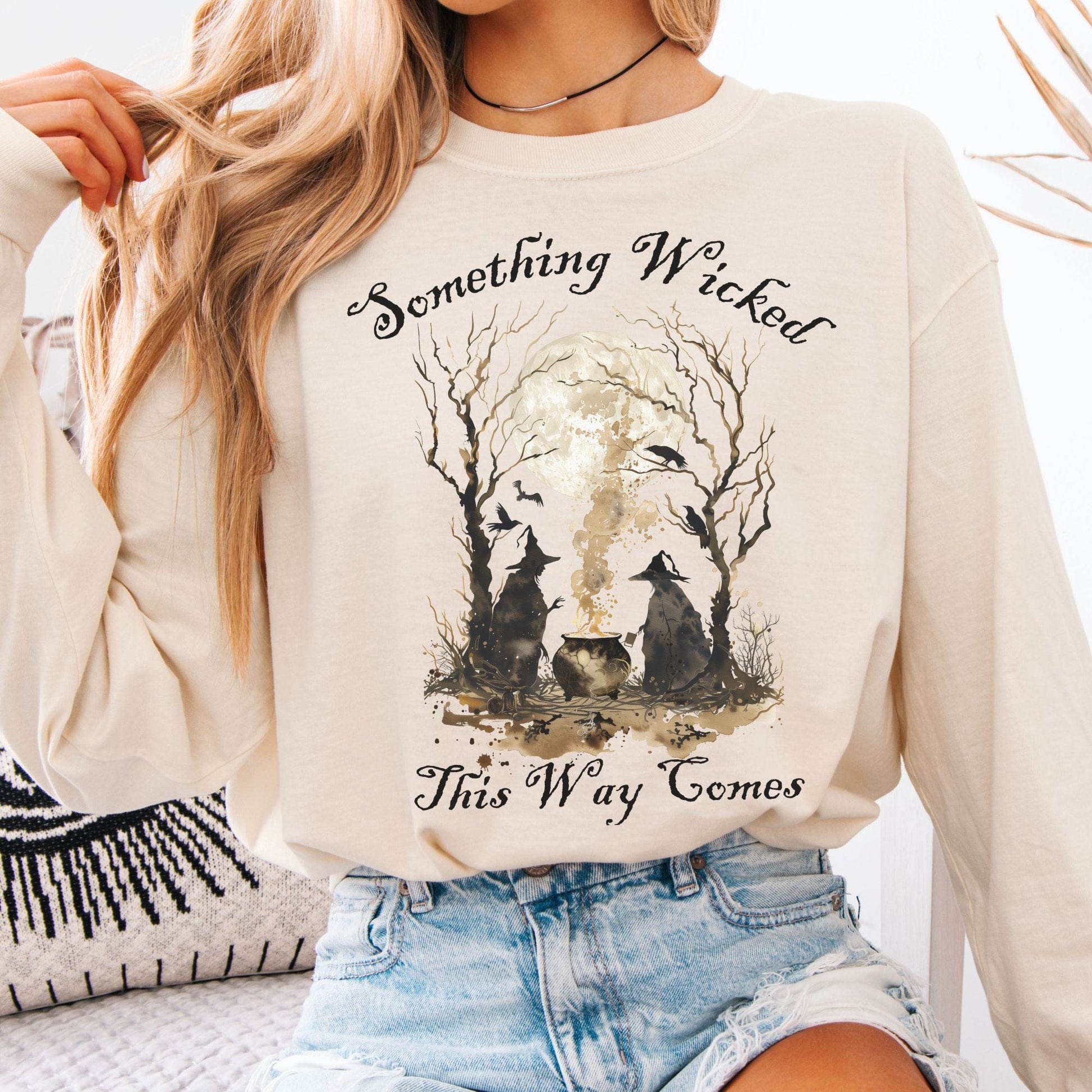 Long-sleeve Ivory / S Something Wicked This Way Comes Shakespeare Macbeth Witches Long Sleeve Shirt The Mystic Eden