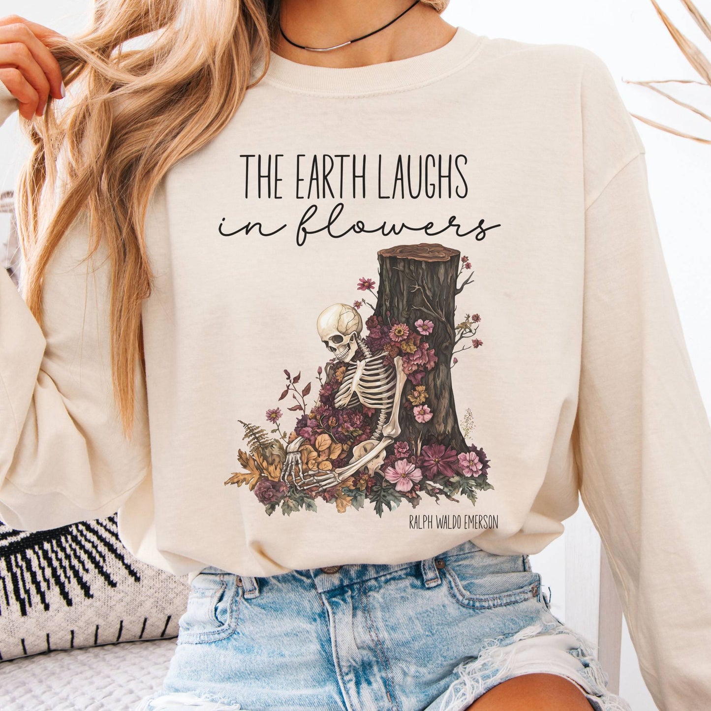 Long-sleeve Ivory / S The Earth Laughs in Flowers Ralph Waldo Emerson Long Sleeve Tee The Mystic Eden