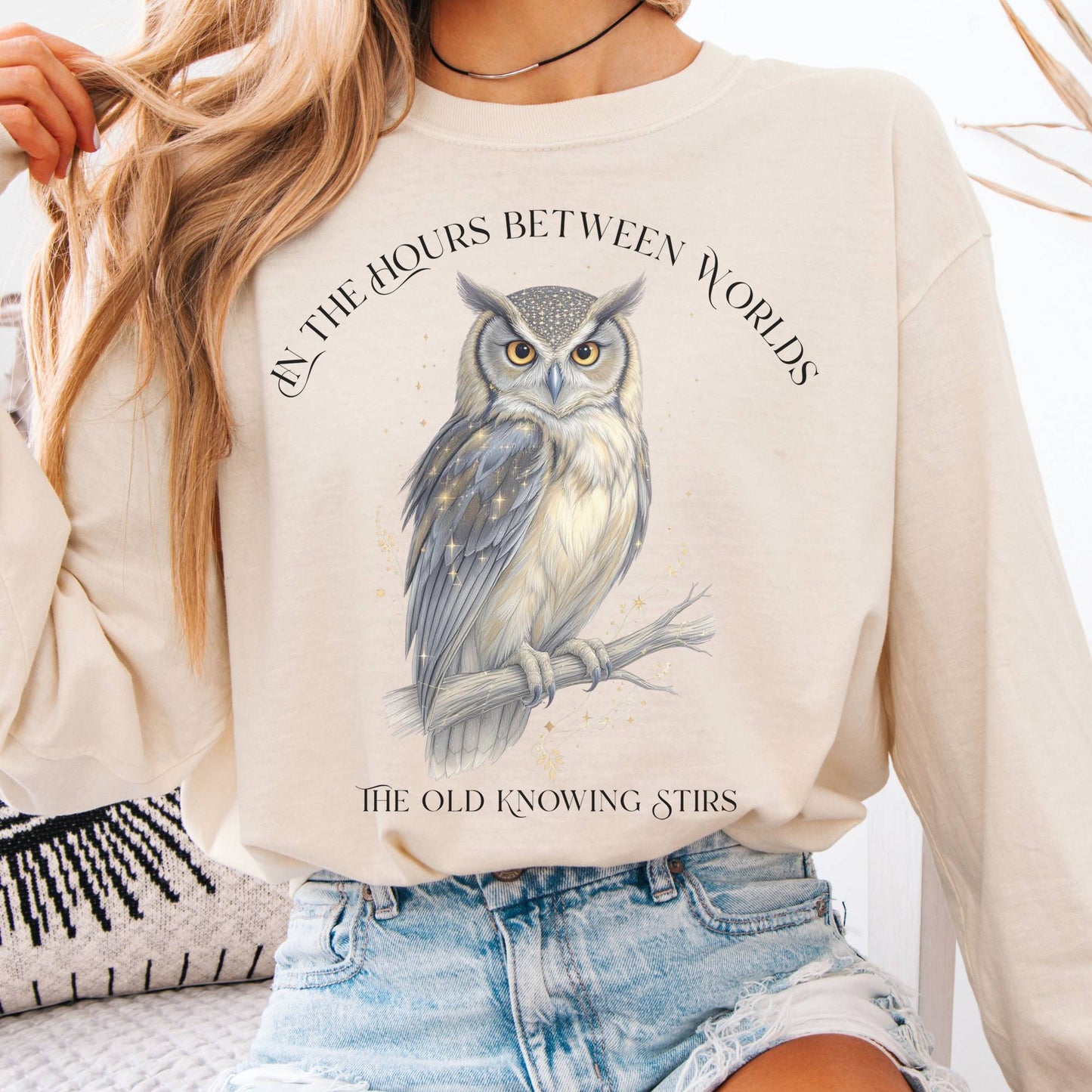 Long-sleeve Ivory / S The Old Knowing Stirs Mystical Owl Long Sleeve Tee The Mystic Eden