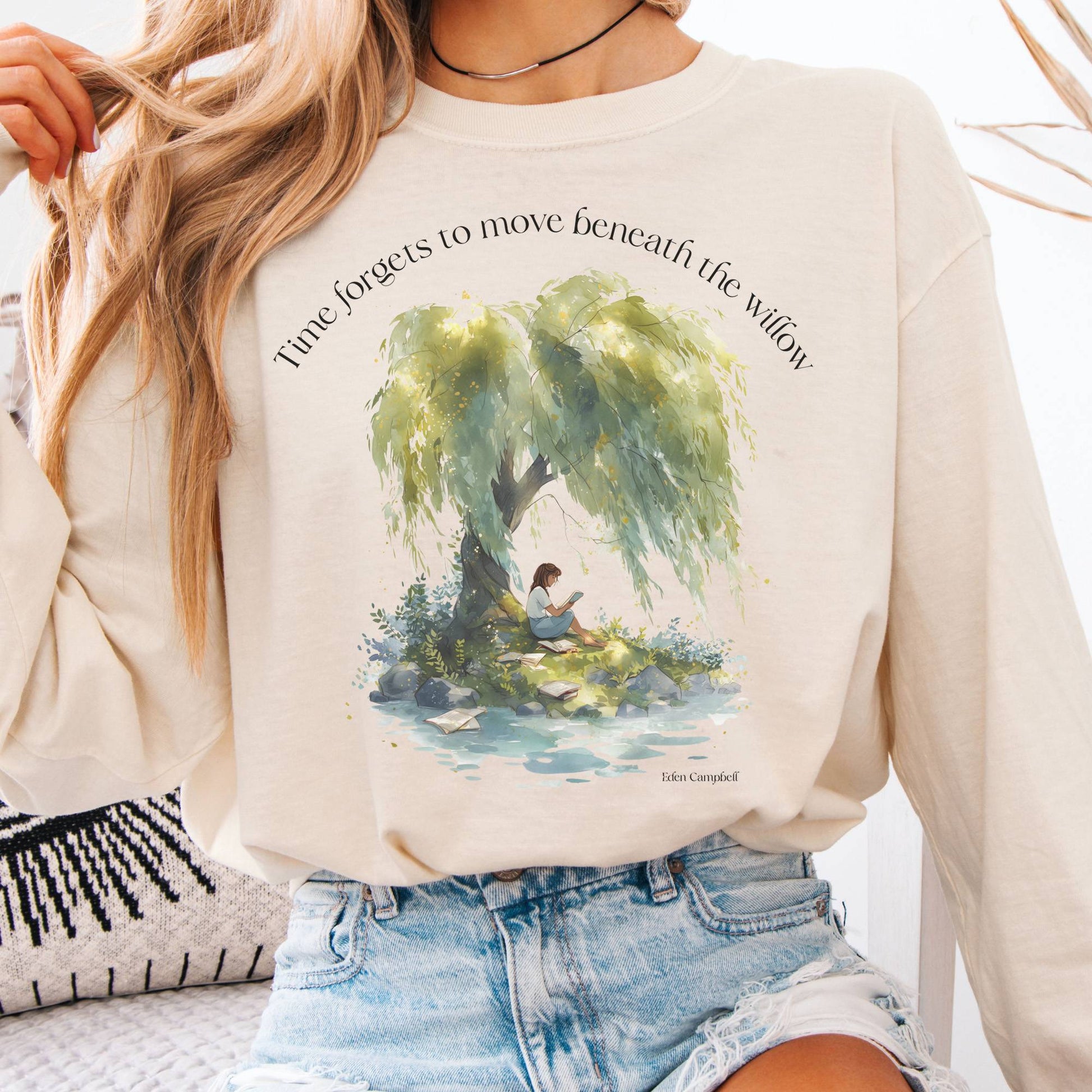 Long-sleeve Ivory / S Time Forgets to Move Beneath the Willow Long Sleeve Tee The Mystic Eden