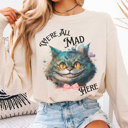 Long-sleeve Ivory / S We're All Mad Here Cheshire Cat Long Sleeve Shirt The Mystic Eden