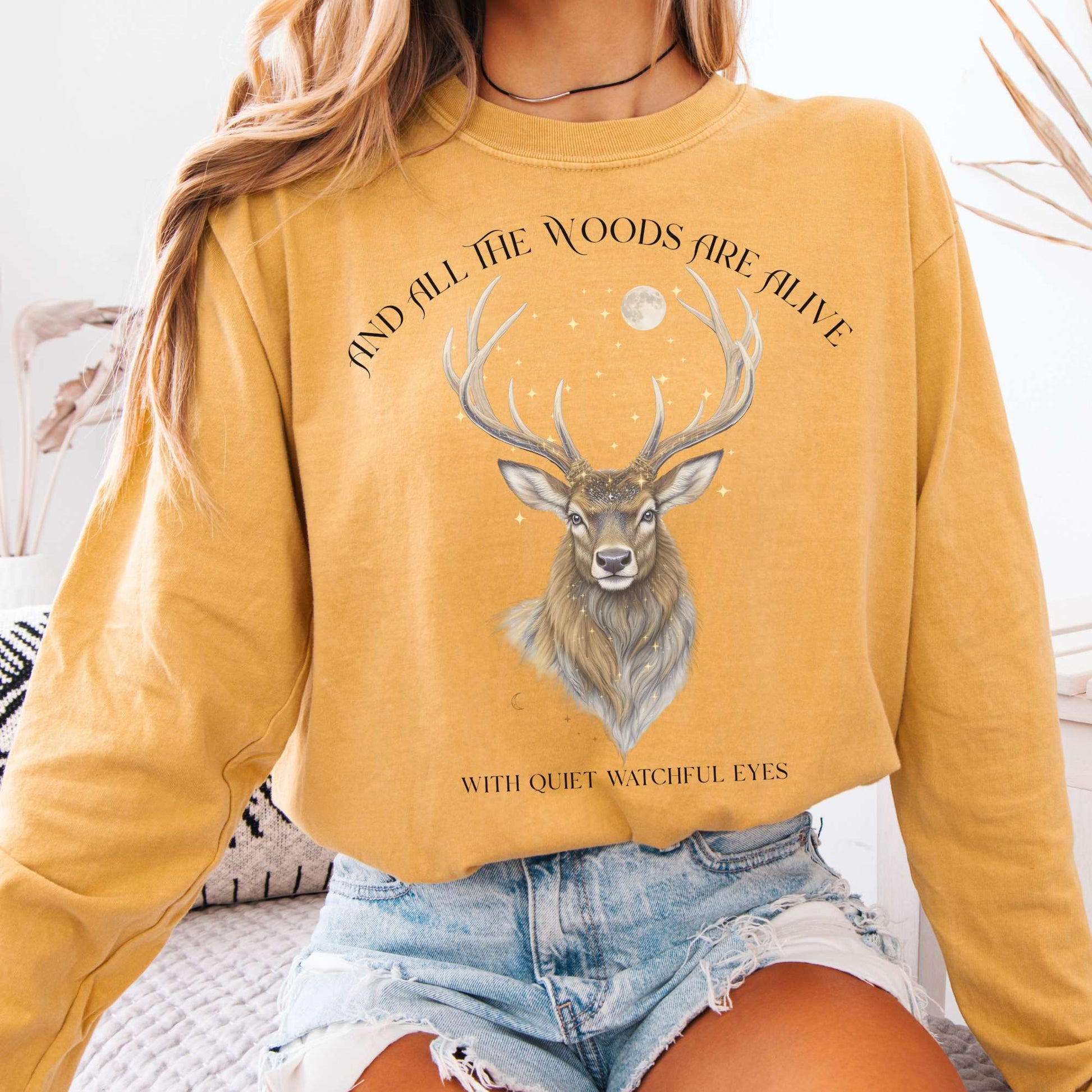 Long-sleeve Mustard / S All the Woods Are Alive With Watchful Eyes Walter de la Mare Tee The Mystic Eden