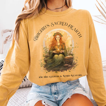 Long-sleeve Mustard / S Brighid's Sacred Hearth Goddess Long Sleeve T-Shirt The Mystic Eden