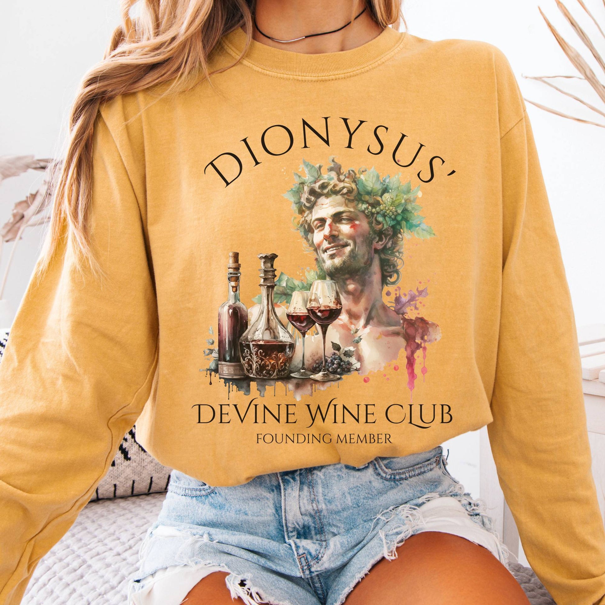 Long-sleeve Mustard / S Dionysus' Divine Wine Club Mythology Long Sleeve Tee The Mystic Eden