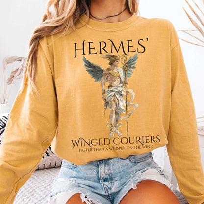 Long-sleeve Mustard / S Hermes' Winged Couriers Mythology Long Sleeve Tee The Mystic Eden