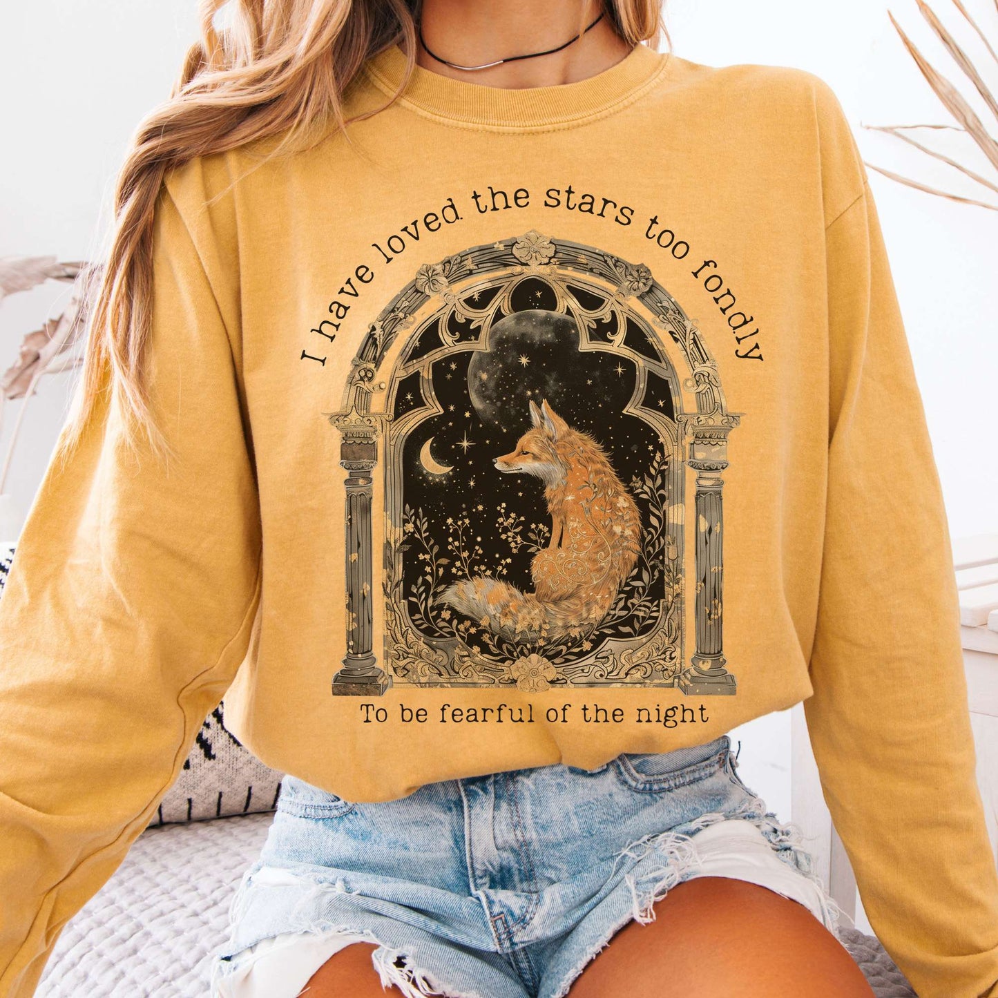 Long-sleeve Mustard / S I Have Loved the Stars Too Fondly Sarah Williams Poetry Long Sleeve Tee The Mystic Eden