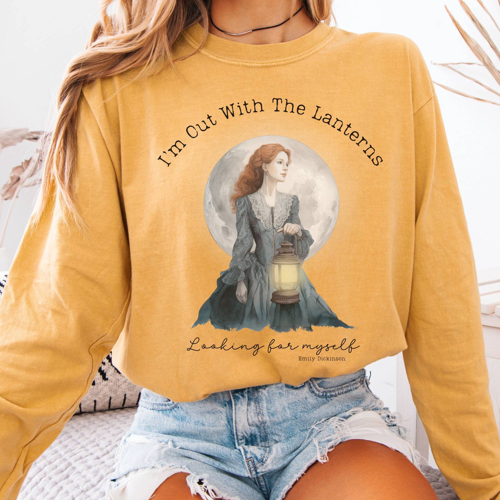 Long-sleeve Mustard / S I'm Out With The Lanterns Looking For Myself Emily Dickinson Long Sleeve The Mystic Eden