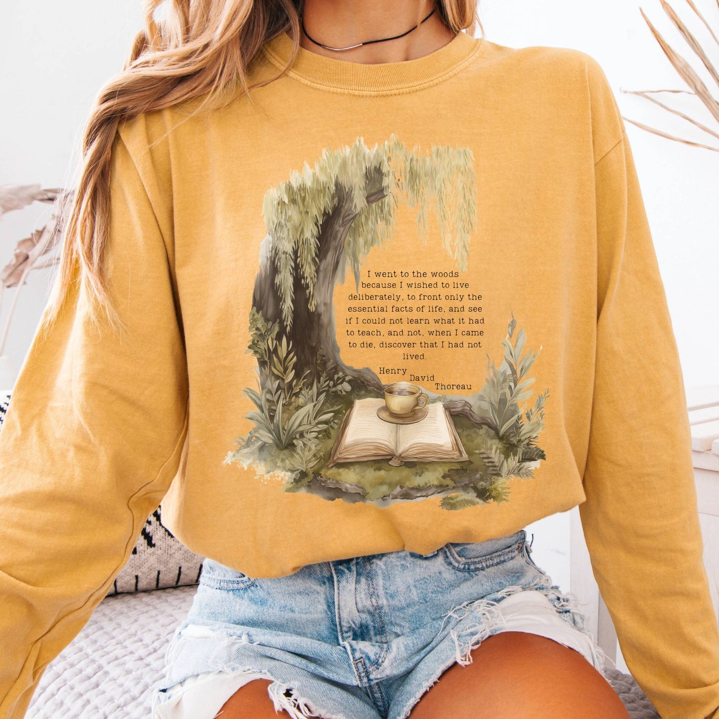 Long-sleeve Mustard / S I Went to the Woods Henry David Thoreau Long Sleeve Tee The Mystic Eden