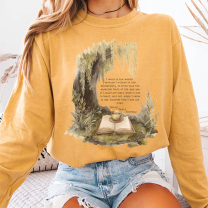 Long-sleeve Mustard / S I Went to the Woods Henry David Thoreau Long Sleeve Tee The Mystic Eden