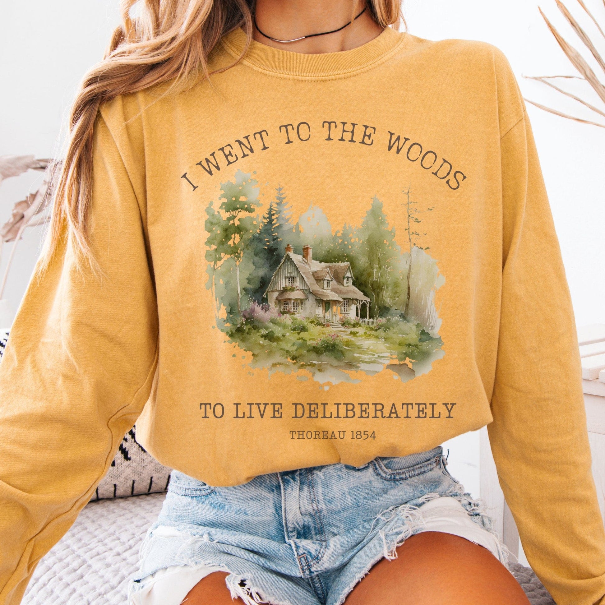 Long-sleeve Mustard / S I Went To the Woods To Live Deliberately Cottage Edition Long Sleeve The Mystic Eden
