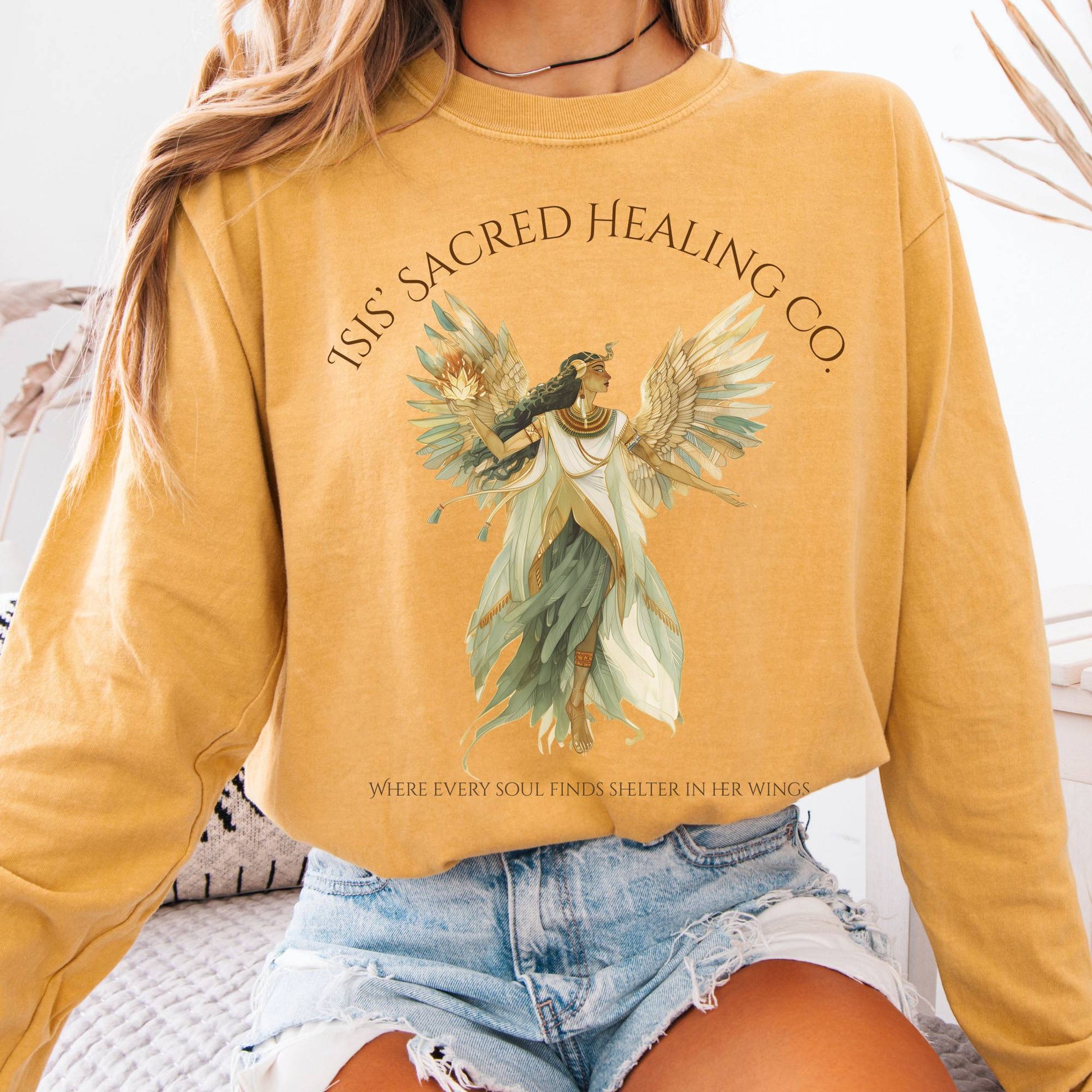 Long-sleeve Mustard / S Isis' Sacred Healing Co Egyptian Mythology Long Sleeve The Mystic Eden