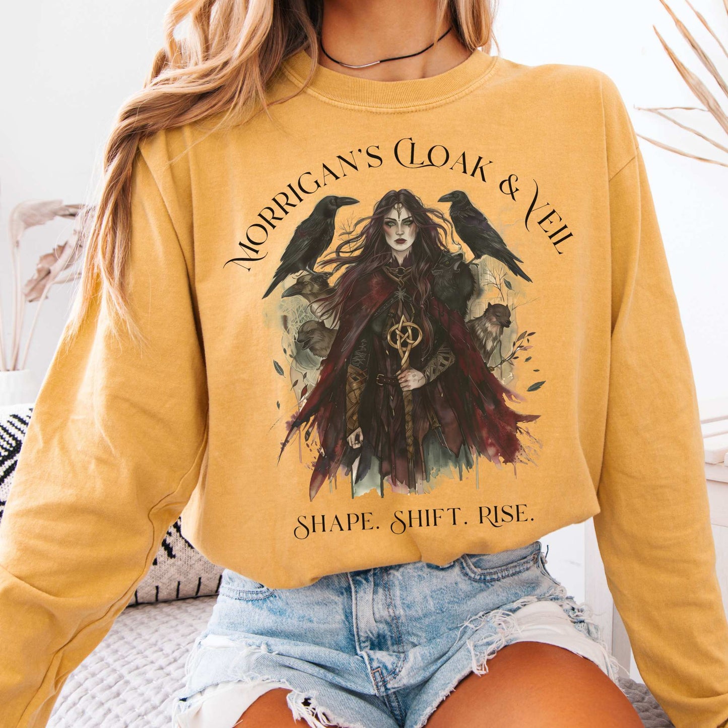 Long-sleeve Mustard / S Morrigan's Cloak & Veil Shape Shift Rise Long Sleeve Shirt The Mystic Eden