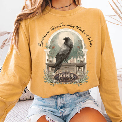 Long-sleeve Mustard / S Nevermore Apothecary Edgar Allan Poe Long Sleeve Tee The Mystic Eden