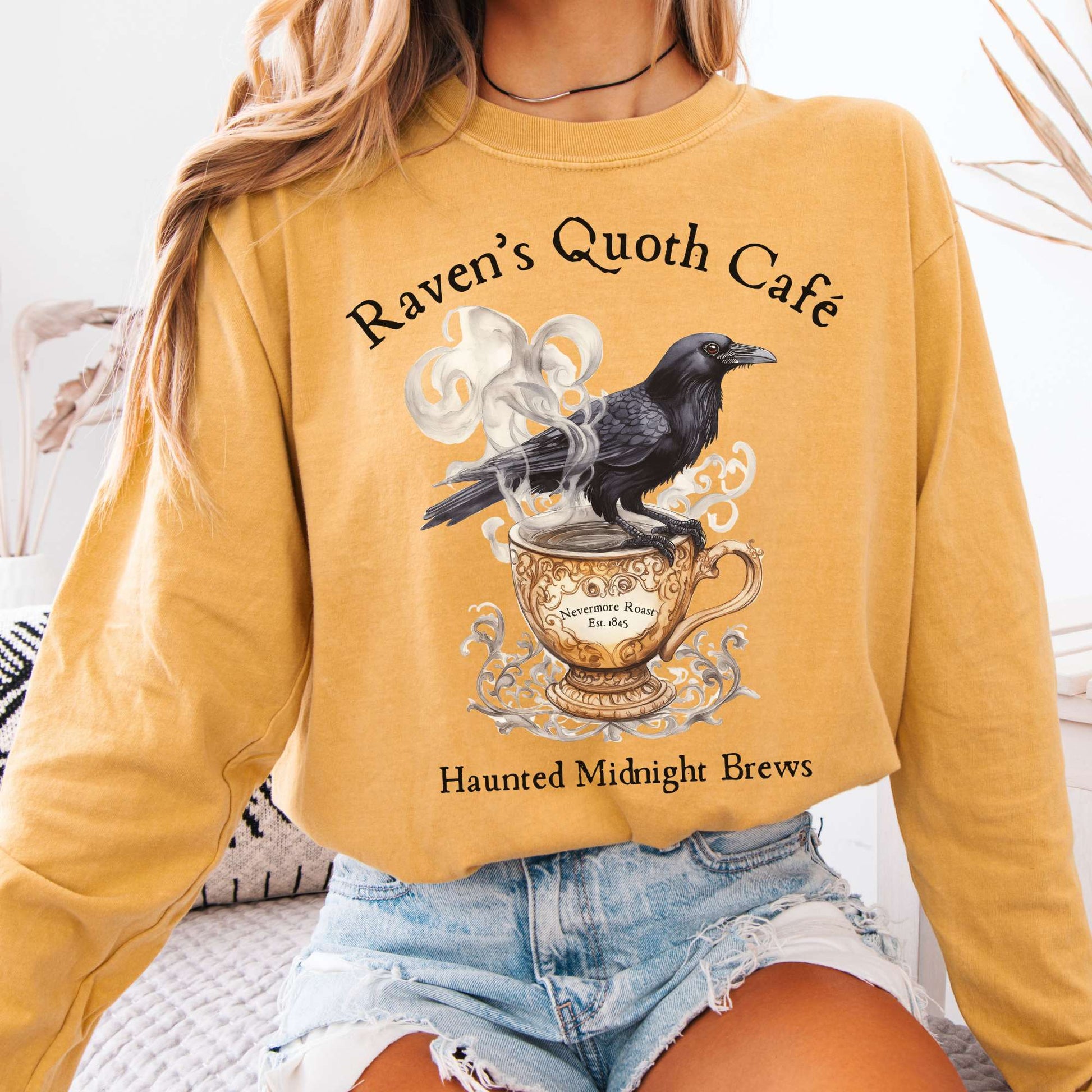 Long-sleeve Mustard / S Raven's Quoth Cafe Long Sleeved Shirt The Mystic Eden