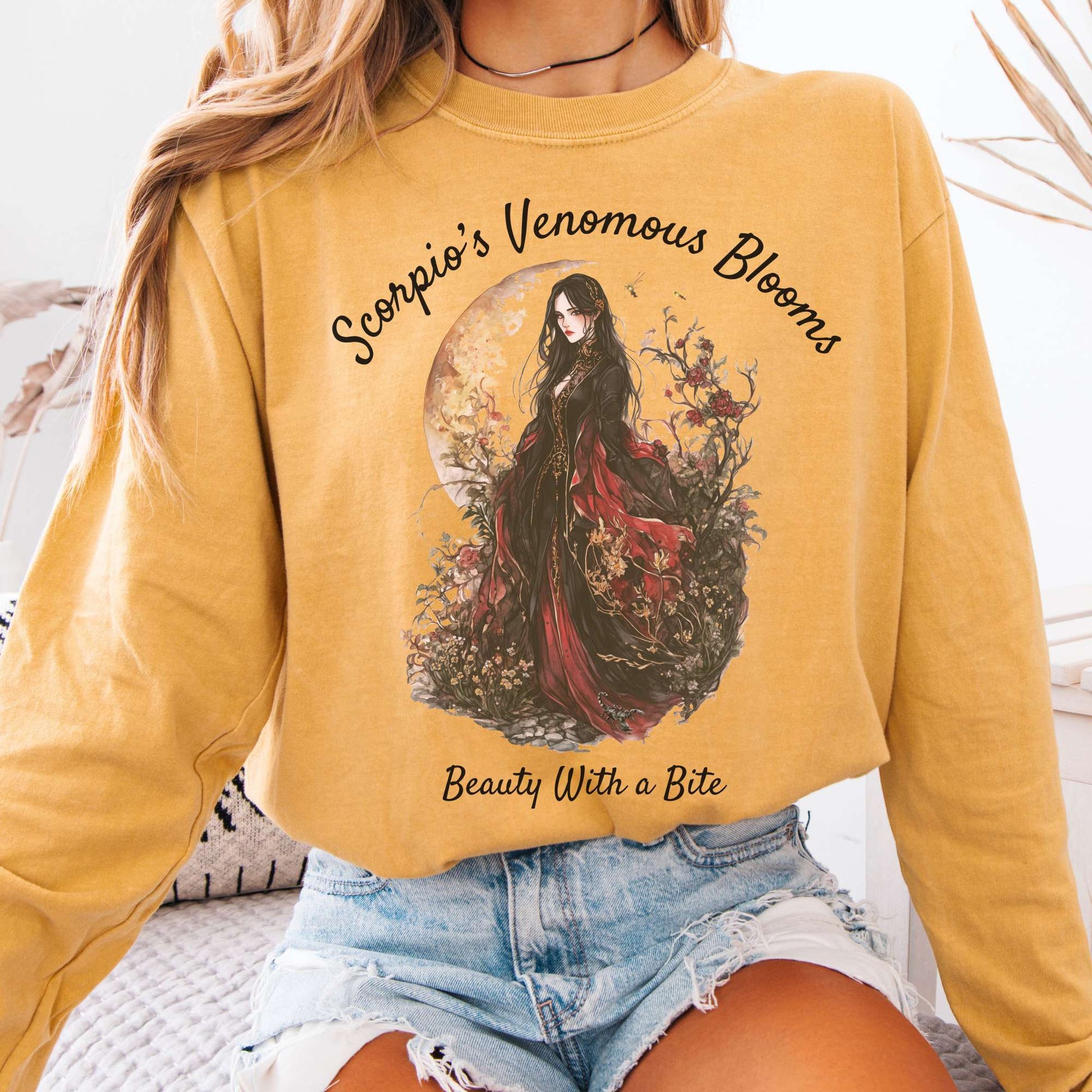 Long-sleeve Mustard / S Scorpio's Venomous Blooms Long Sleeved Shirt The Mystic Eden