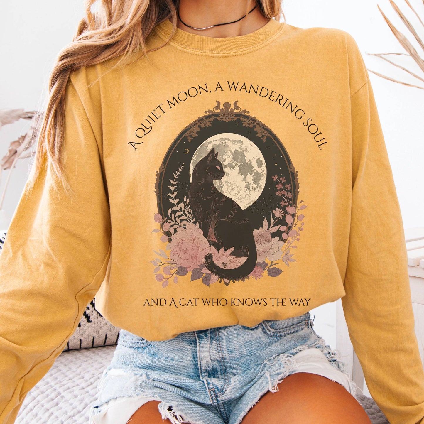 Long-sleeve Mustard / S The Cat Who Knows the Way Long Sleeve Tee The Mystic Eden