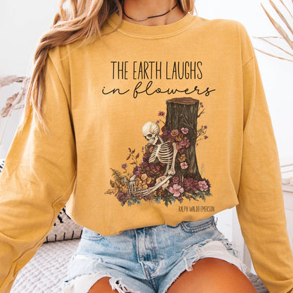 Long-sleeve Mustard / S The Earth Laughs in Flowers Ralph Waldo Emerson Long Sleeve Tee The Mystic Eden