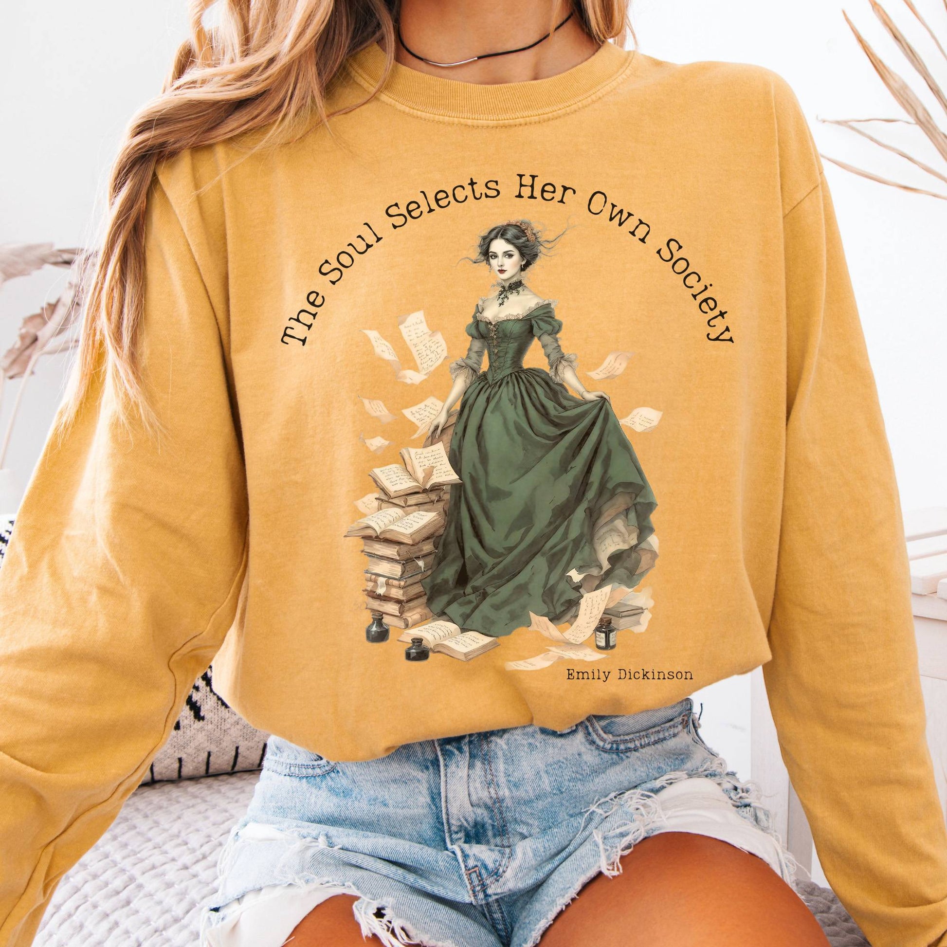 Long-sleeve Mustard / S The Soul Selects Her Own Society Emily Dickinson Long Sleeve Tee The Mystic Eden